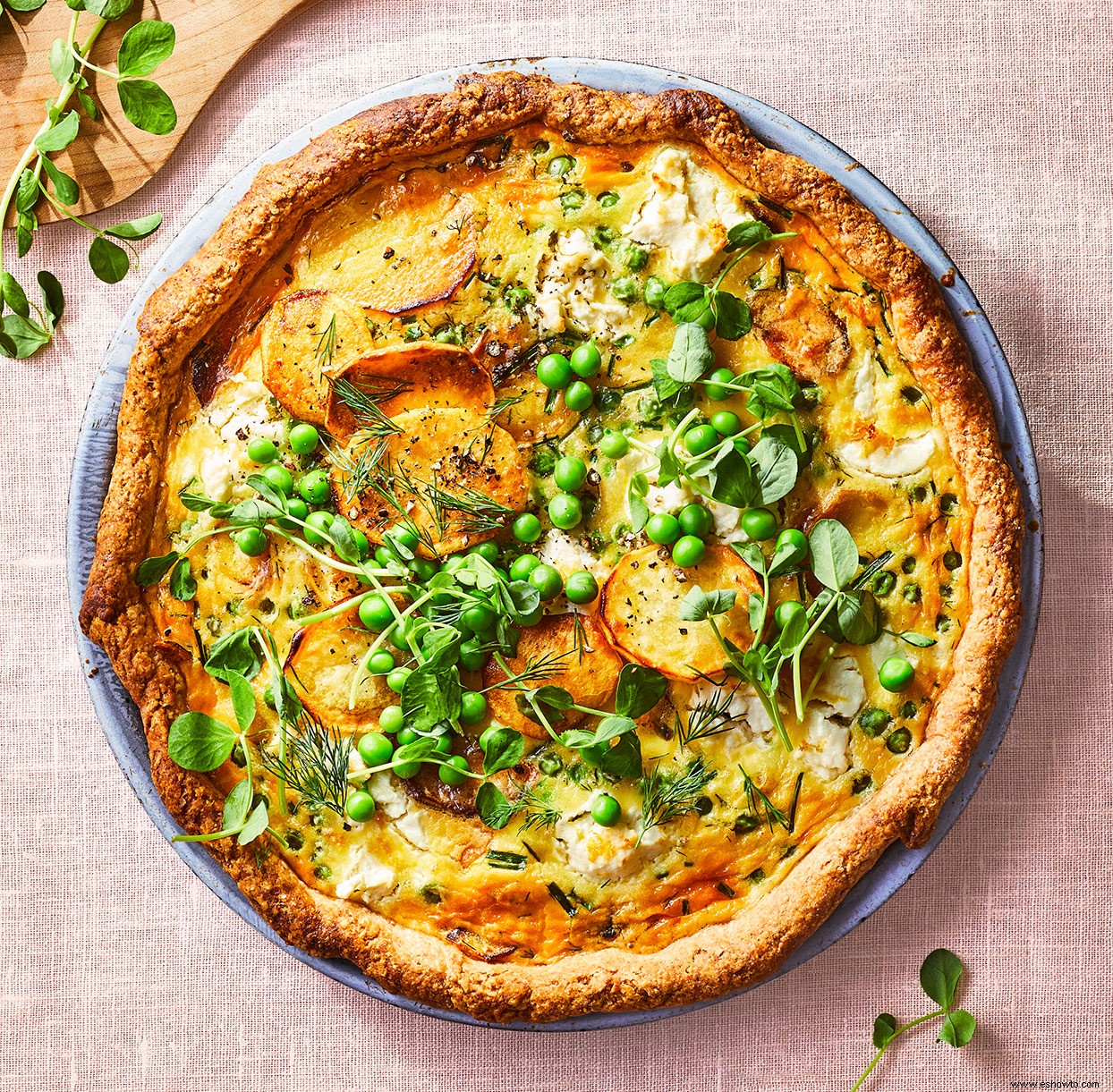 Quiche de guisantes y patata con corteza de trigo y miel 