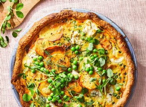 Quiche de guisantes y patata con corteza de trigo y miel 